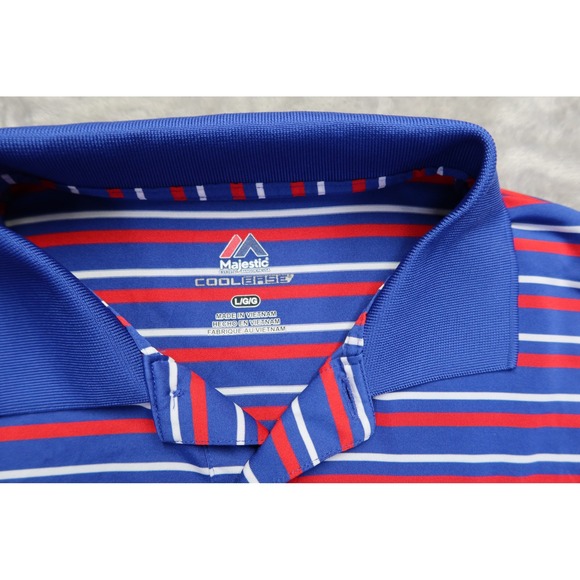 Majestic CoolBase NY New York Giants NFL Football Striped Polo Shirt Sz L - Picture 3 of 8